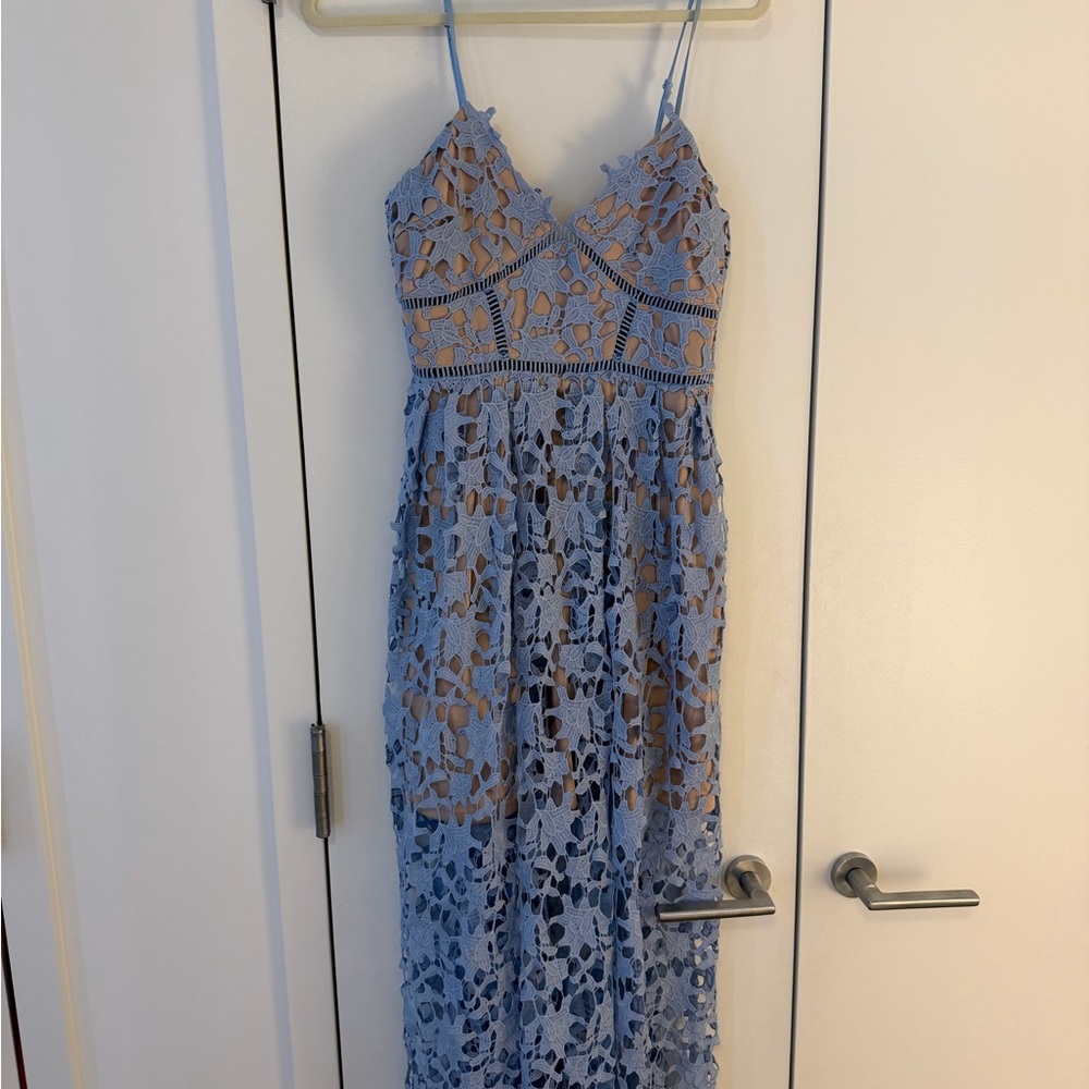 Aqua Light Blue Lace Midi Dress